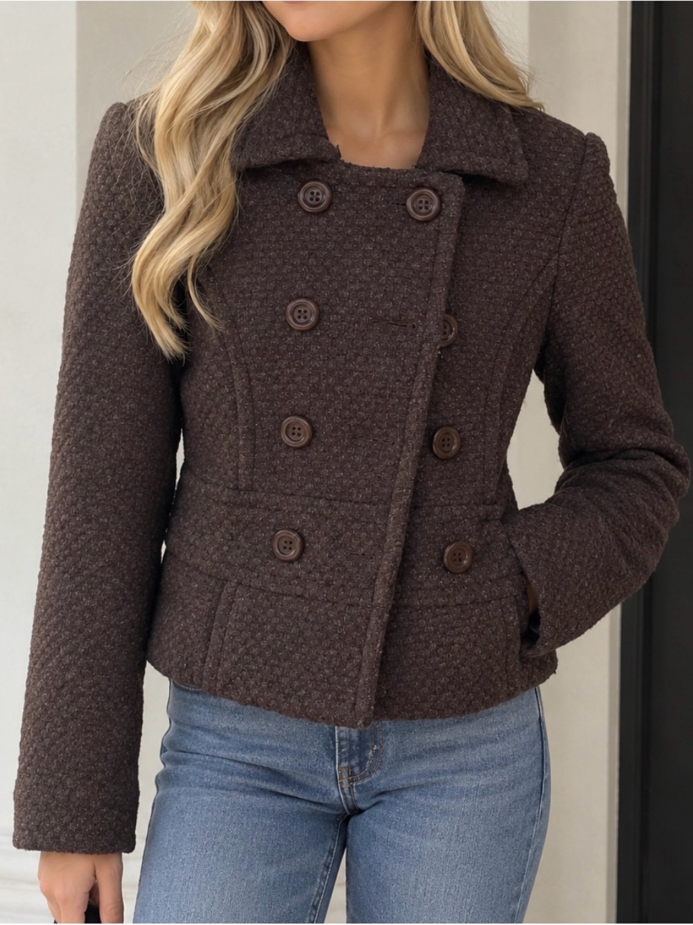 Costa Blanca Double-Breasted Chocolate Brown Peacoat